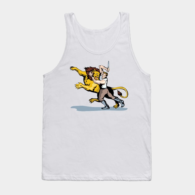 Man Fighting Lion with Dagger  Retro Tank Top by retrovectors